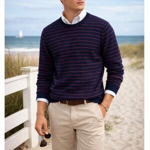 Marine Layer 100% cashmere men's sweater navy red stripes Medium preppy soft